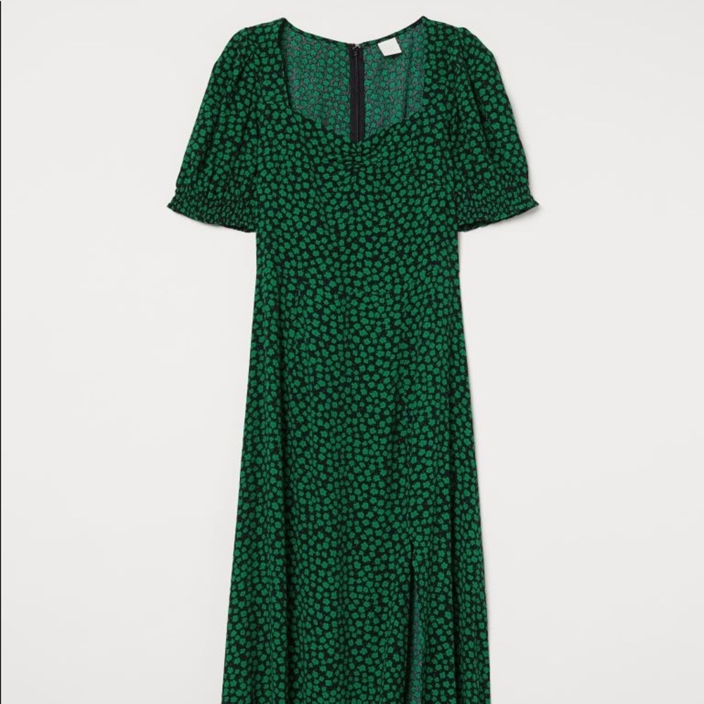 H&M maxi puff-sleeved dress with leg slit